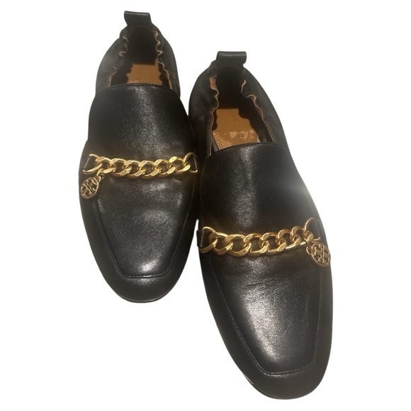 Tory Burch Black and Gold Slip-On Loafers - Picture 7 of 9